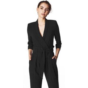 BA&SH Womens Black Gaia Wrap Front V-neck Long Sleeve Jumpsuit US 0 | NWT $495